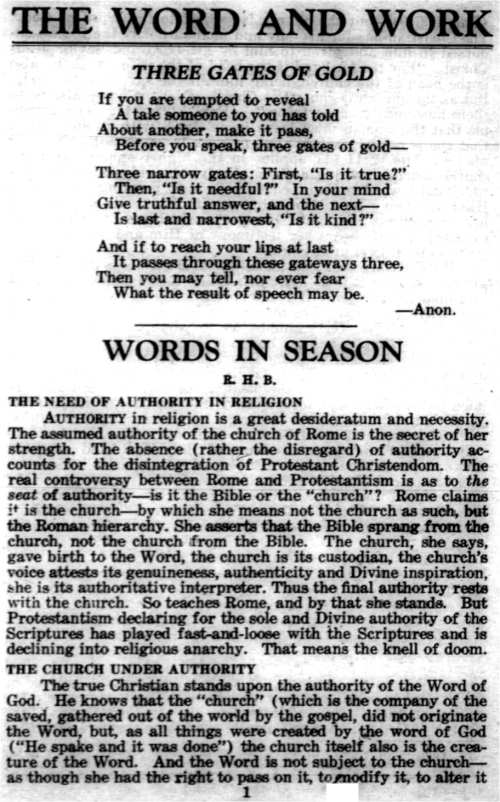 Word and Work, Vol. 23, No. 1, January 1930, p. 1