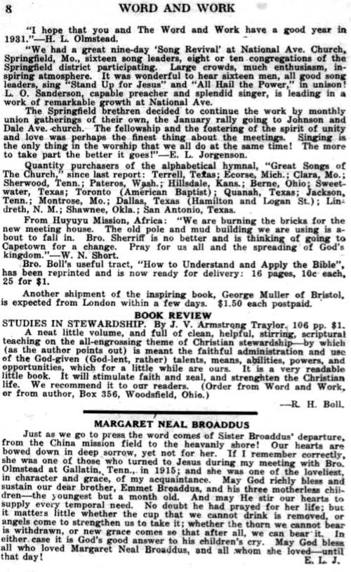 Word and Work, Vol. 24, No. 1, January 1931, p. 8