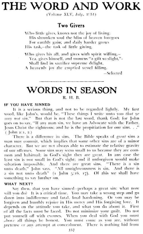 Word and Work, Vol. 45, No. 7, July 1951, p. 157