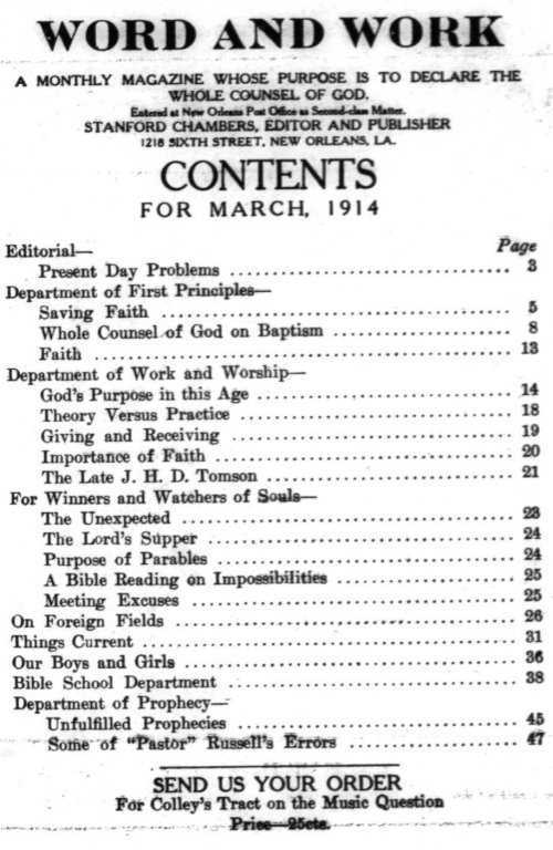 Word and Work, Vol. 7, No. 3, March 1914, Inside front cover