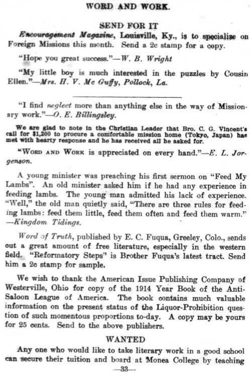 Word and Work, Vol. 7, No. 5, May 1914, p. 33