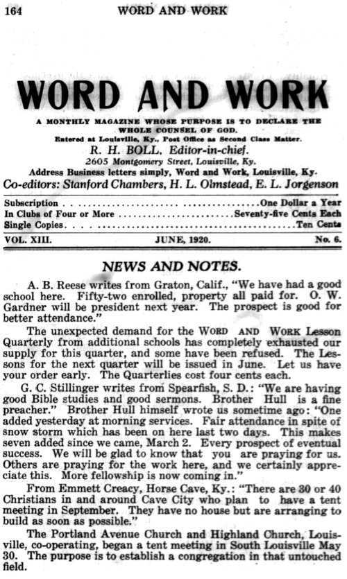 Word and Work, Vol. 13, No. 6, June 1920, p. 164