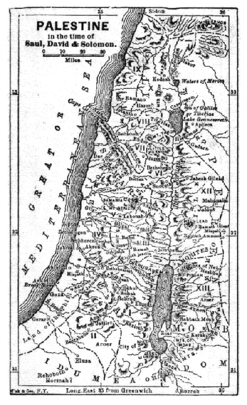 Map of Palestine in the Time of Saul, David & Solomon