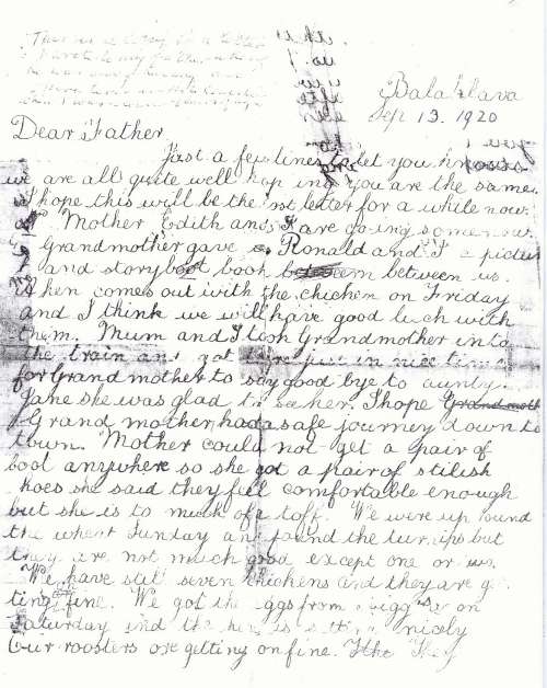 Letter from Colin Edgar to His Father, 13 September 1920, Page 1 (Holograph)