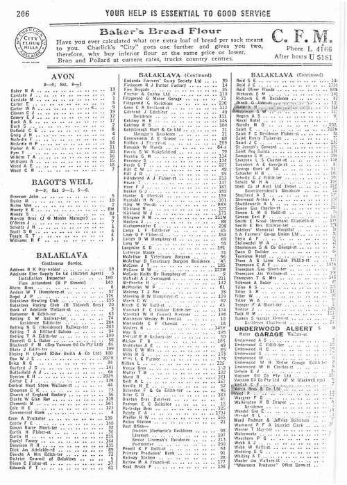 Telephone Directory, Listings for Balaklava, Page 206