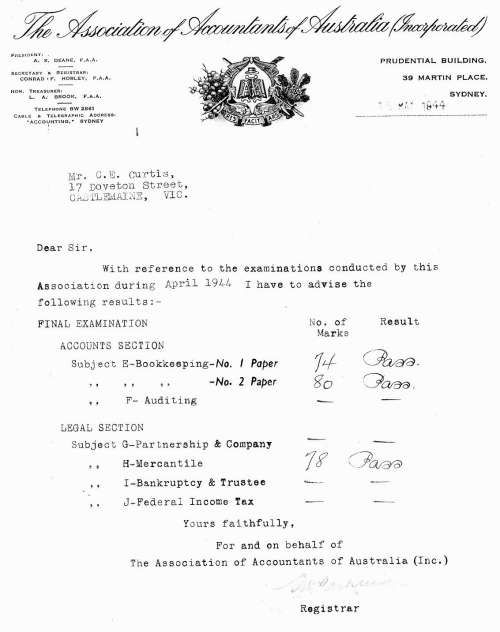 Report of Examinations from Association of Accountants of Australia, May 1944