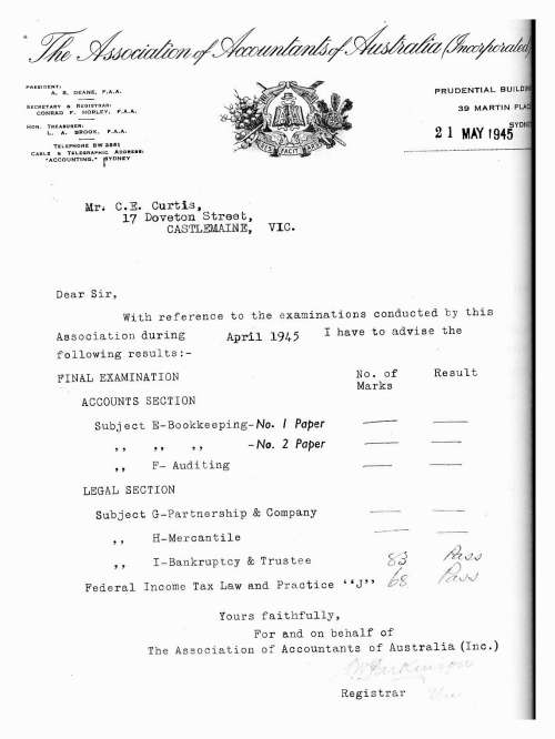 Report of Examinations from Association of Accountants of Australia, May 1945