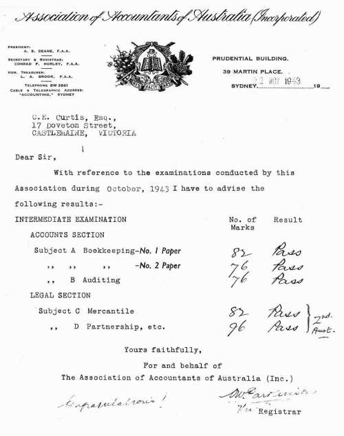 Examination Report from Association of Accountants of Australia, 23 November 1943