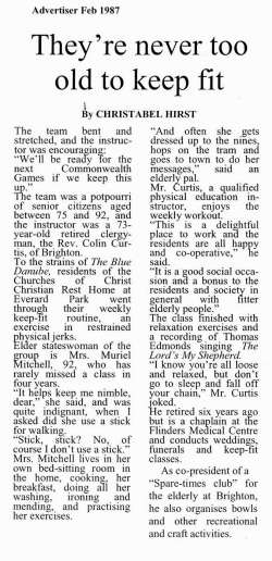 News Article on Fitness for Elderly, from Advertiser, February 1987