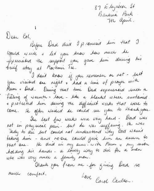 Letter from Carol Coulson Dated Banskia Park, 7th April