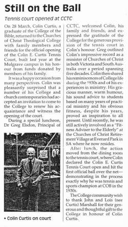 'Still on the Ball: Tennis Court Opened at CCTC' (Newspaper Clipping, 1995)