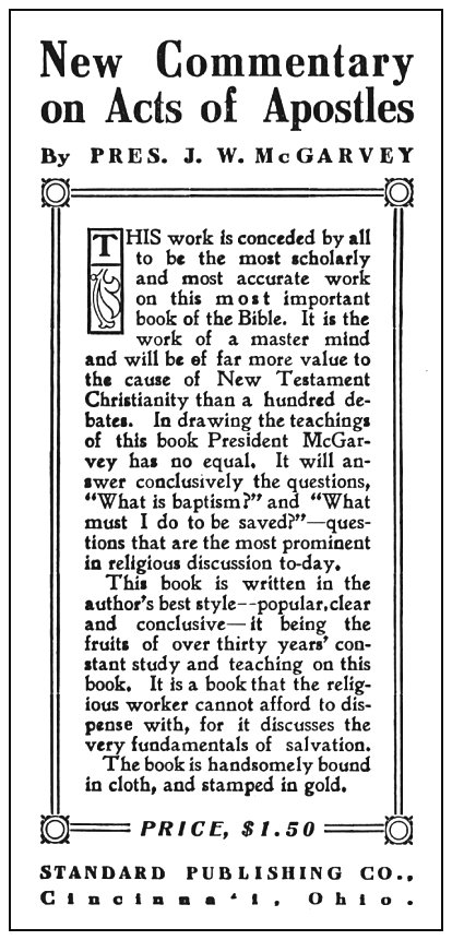 Advertisement for New Commentary on Acts of Apostles by J. W. McGarvey