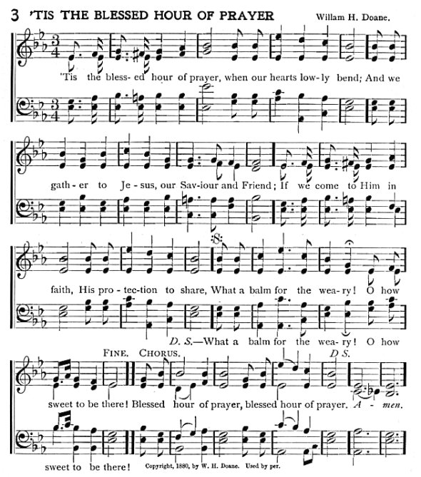 Score of Hymn 3: 'Tis the Blessed Hour of Prayer by Fanny J. Crosby