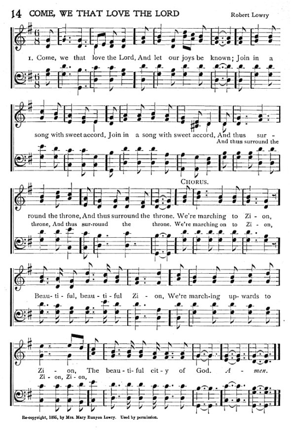 Score of Hymn 14: Come, We That Love the Lord by Isaac Watts