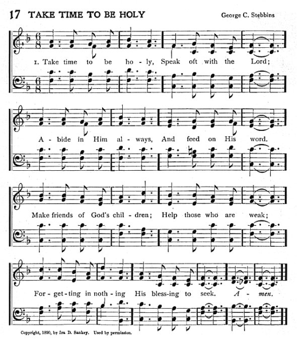 Score of Hymn 17: Take Time to Be Holy by W. D. Longstaff