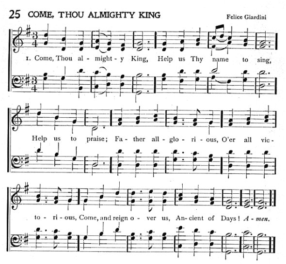 Score of Hymn 25: Come, Thou Almighty King by Charles Wesley