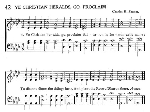 Score of Hymn 42: Ye Christian Heralds, Go, Proclaim by Bourne H. Draper