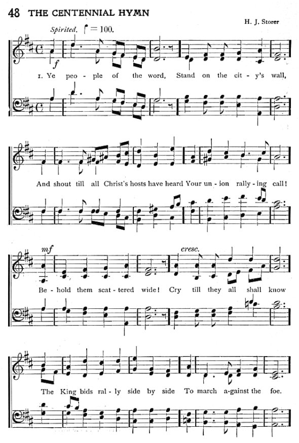 Score of Hymn 48: The Centennial Hymn by Gilbert L. Harney