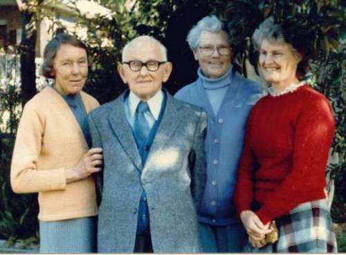 Roy Raymond aged 95 with his three daughters-in-law, Pat, Edna and Jean